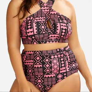 Keyhole Crossover High Waisted Bikini Set